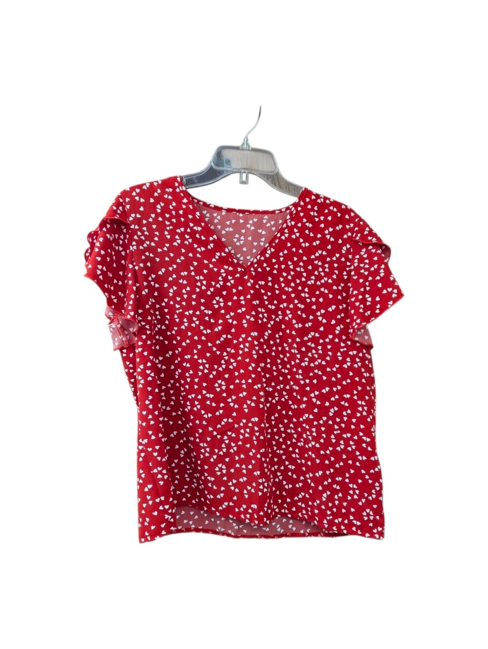 Red and white heart flowy shortsleeve womens blouse valentine
